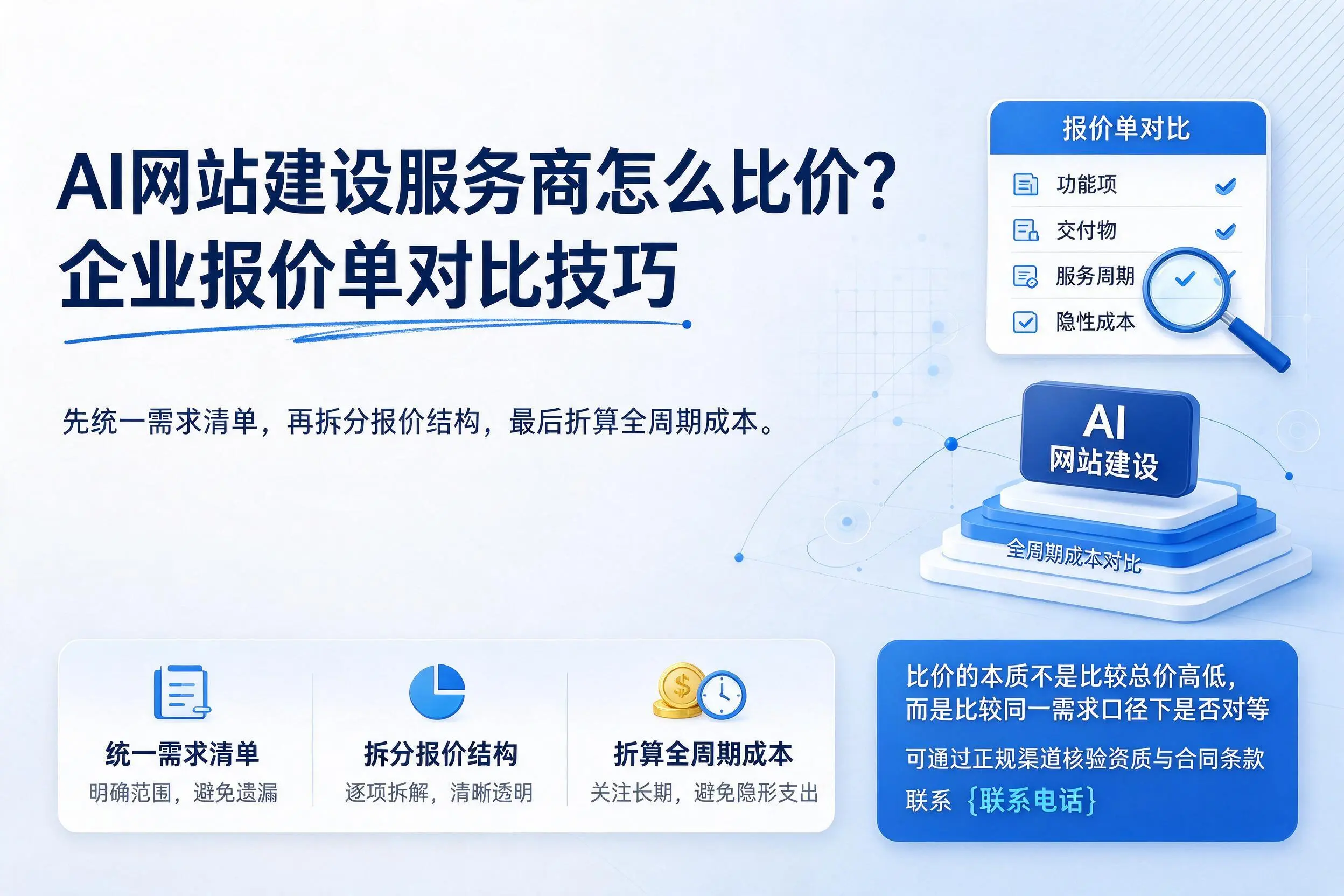 AI网站建设服务商怎么比价？济宁企业报价单对比技巧