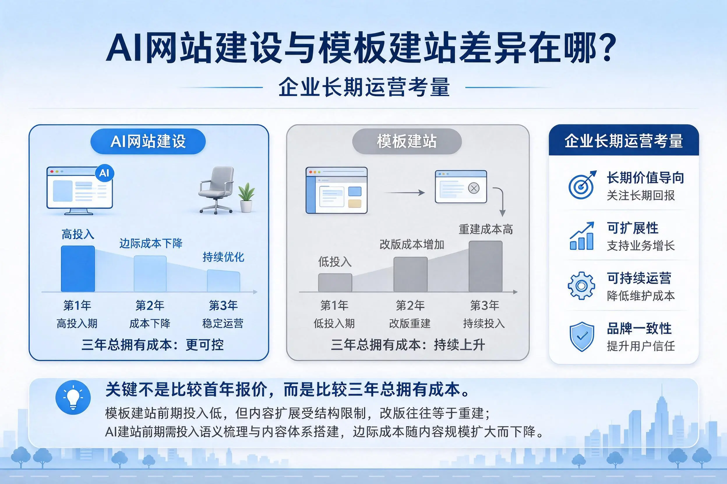 AI网站建设与模板建站差异在哪？济宁企业长期运营考量