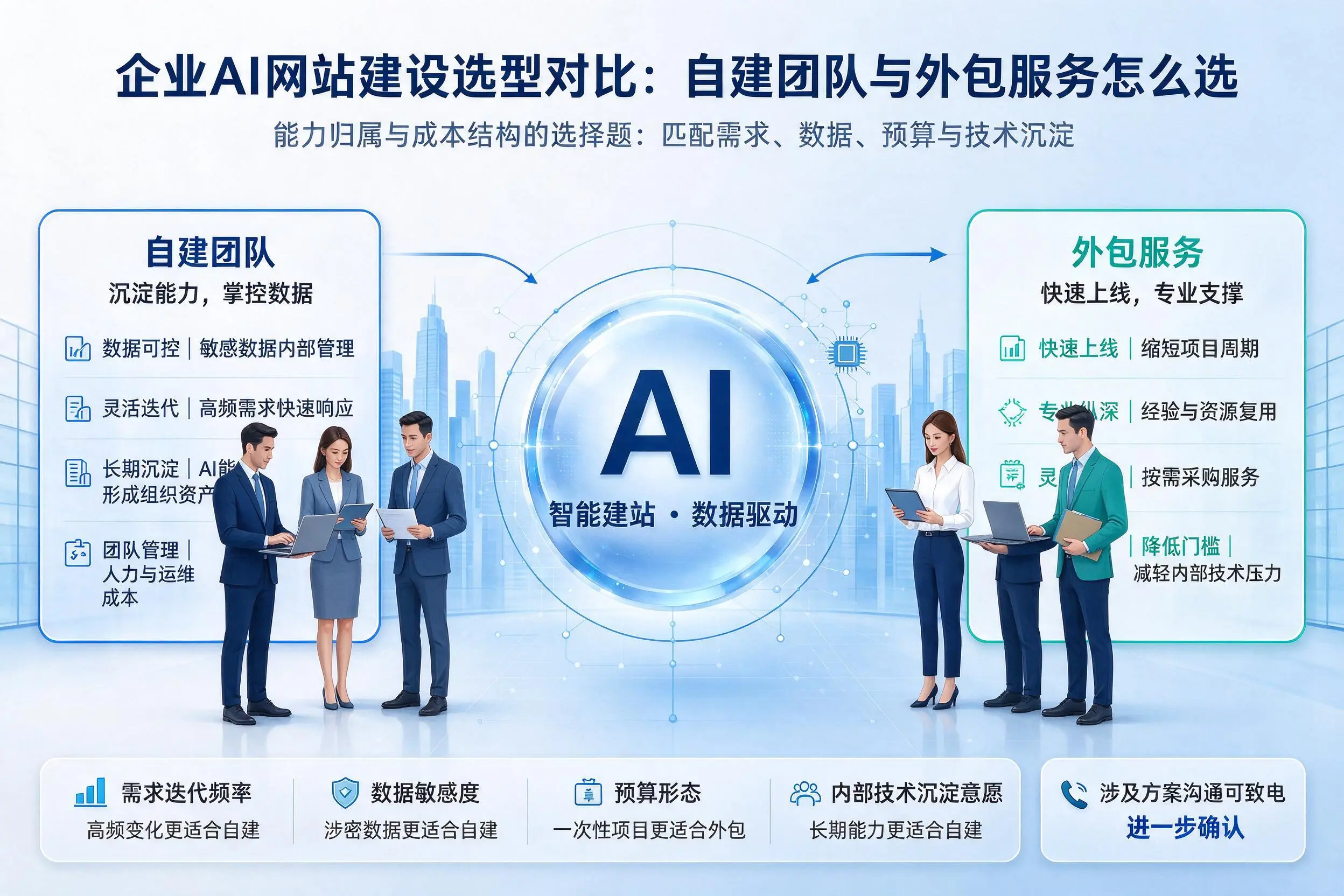 济宁企业AI网站建设选型对比：自建团队与外包服务怎么选